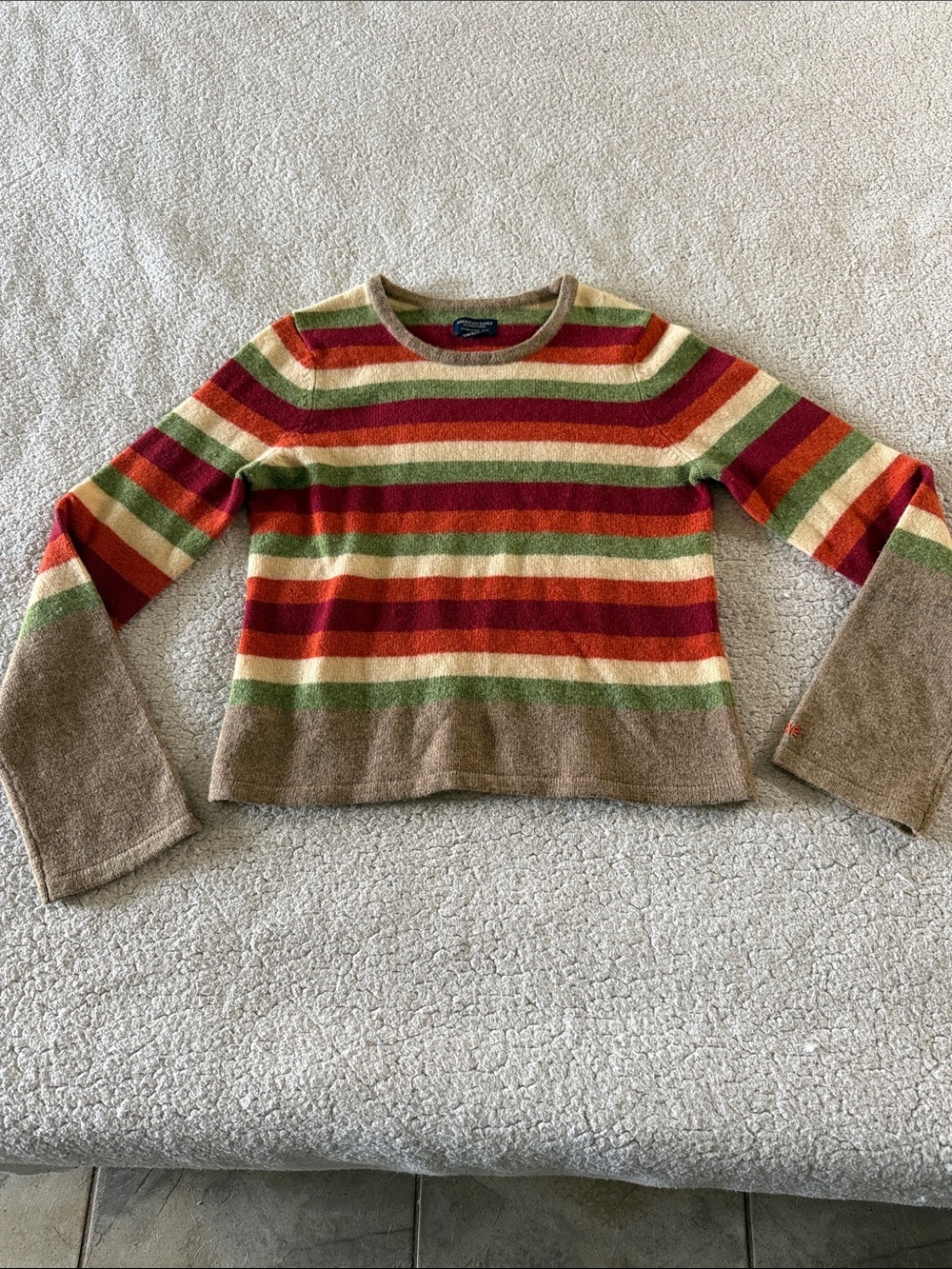 American Eagle Y2K 100% Lambswool Striped Crewneck Sweater - Multicolor Medium